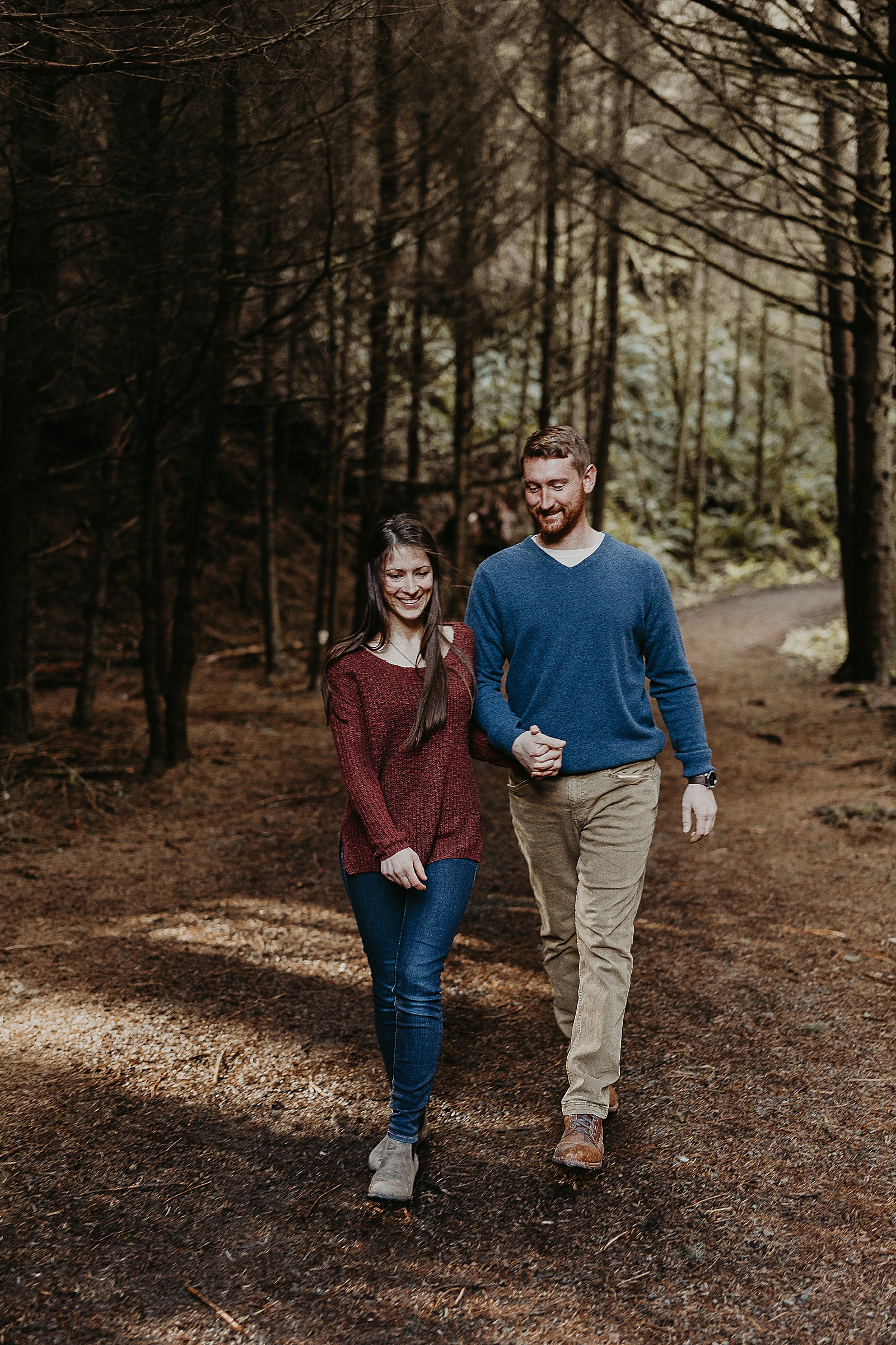 hiking engagement photos at Ecola State Park, OR