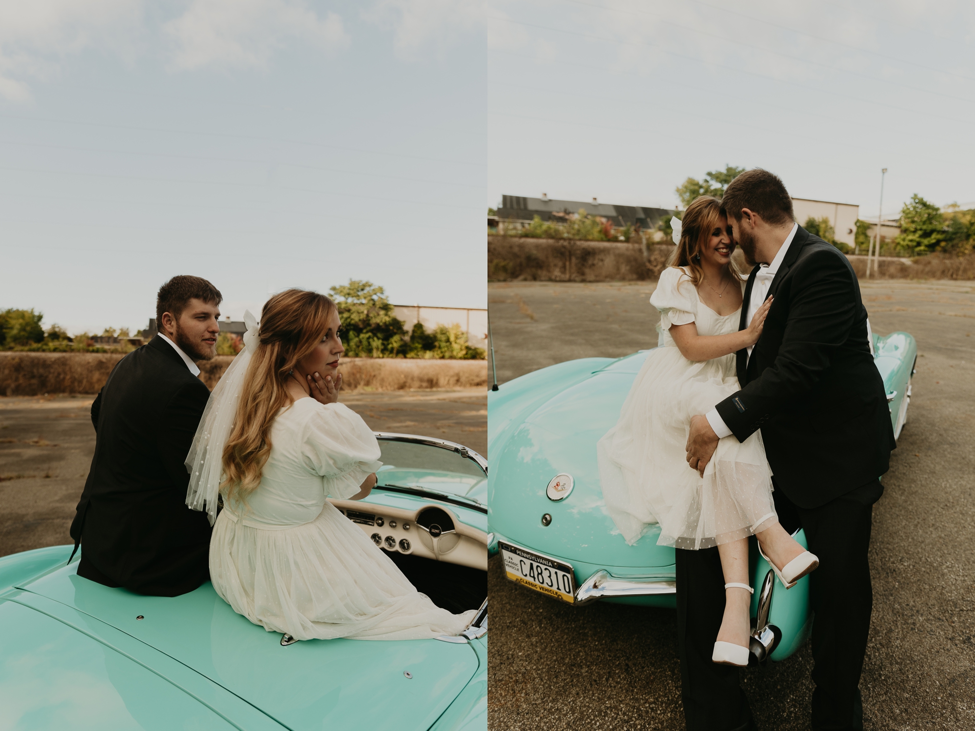 classic car engagement photos