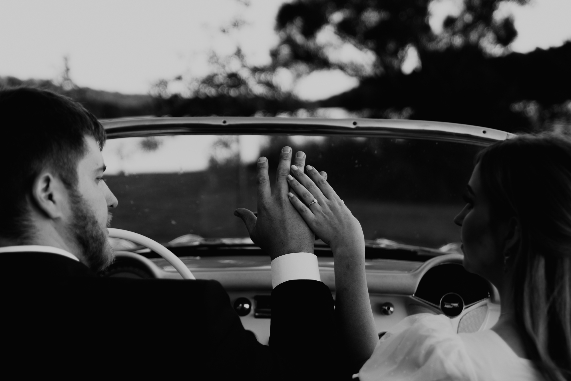 classic car engagement photos