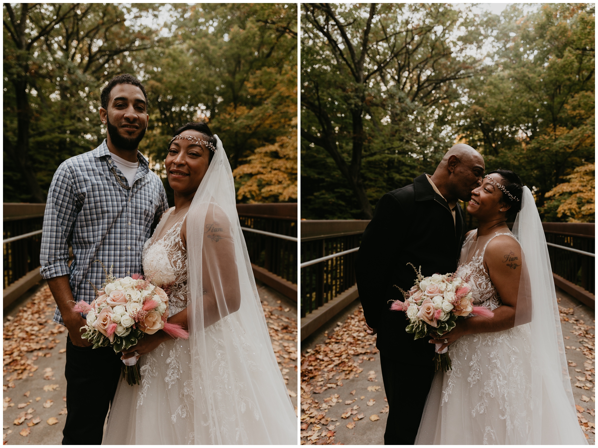 fall wedding portraits after civil ceremony at courthouse