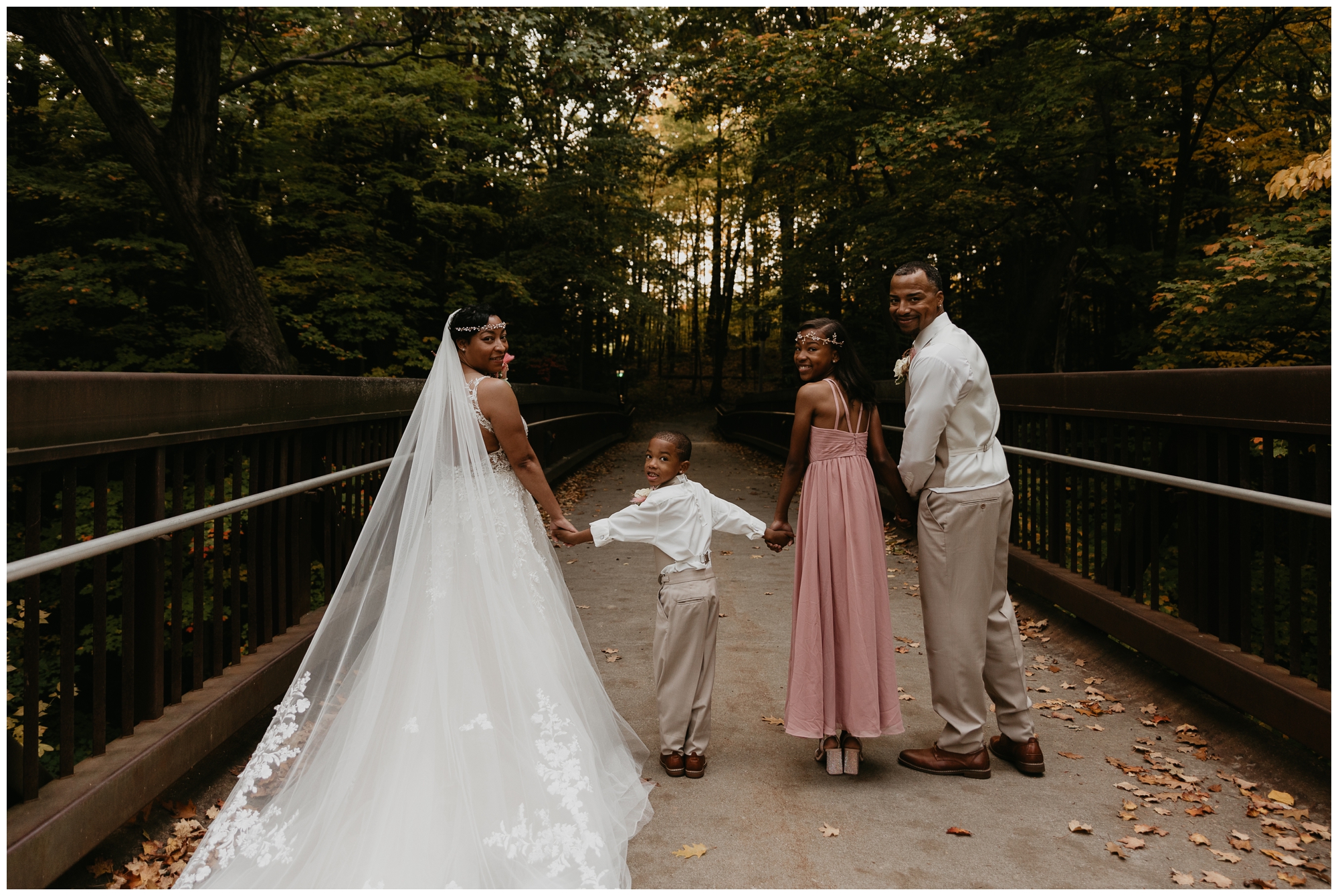 fall wedding portraits after civil ceremony at courthouse