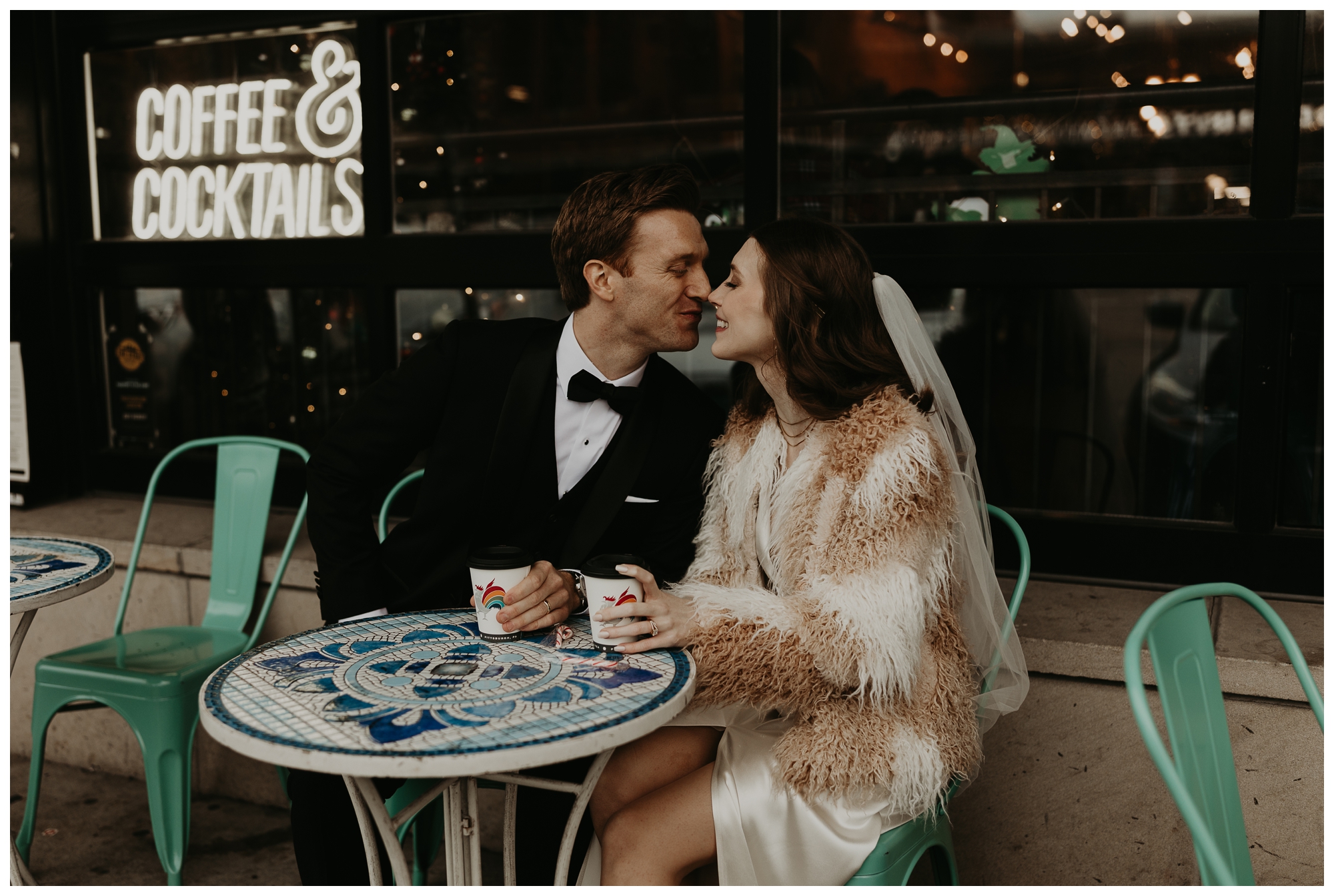 coffee shop wedding photos