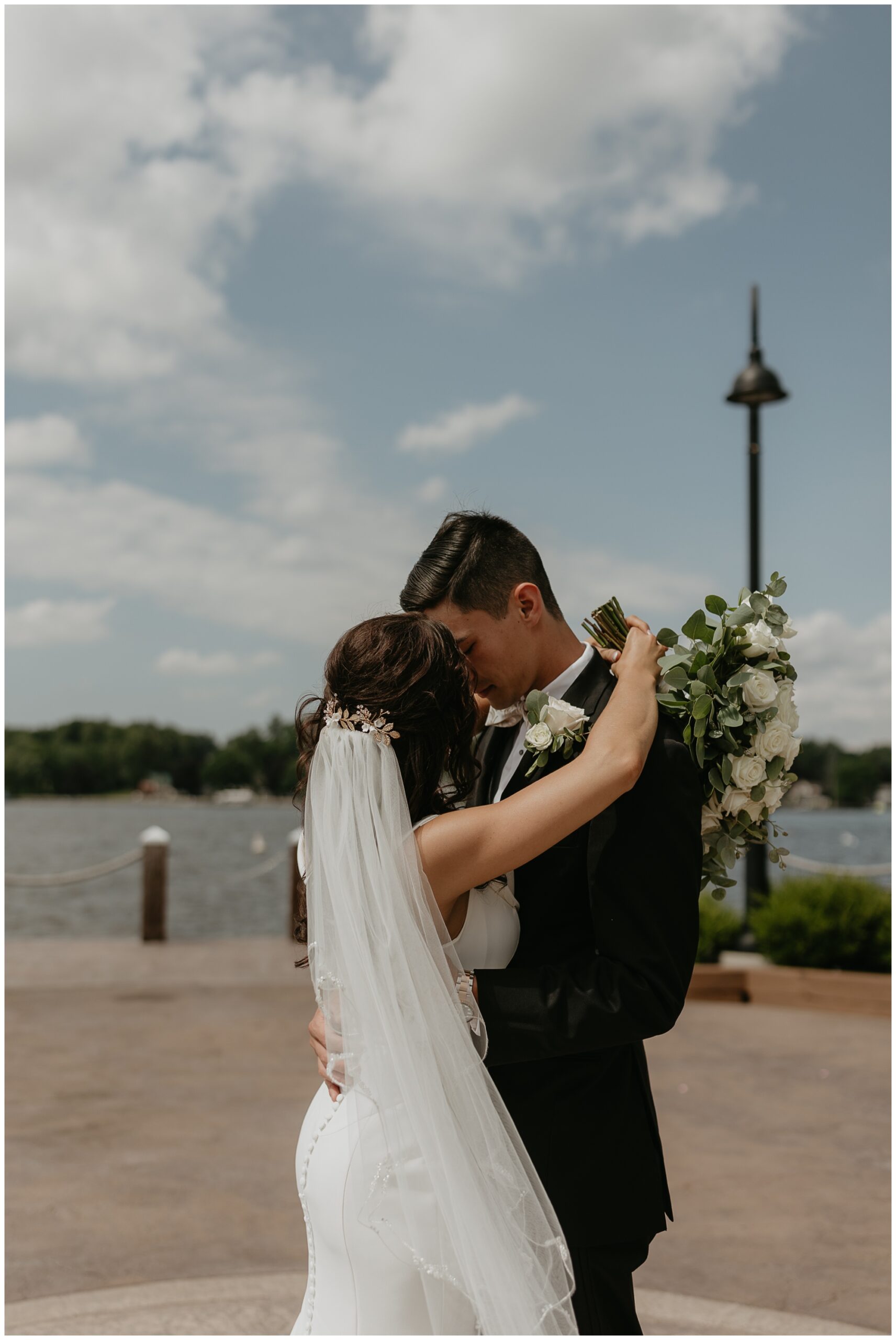 wedding day first look at Lake Chautauqua Harbor Hotel, New York