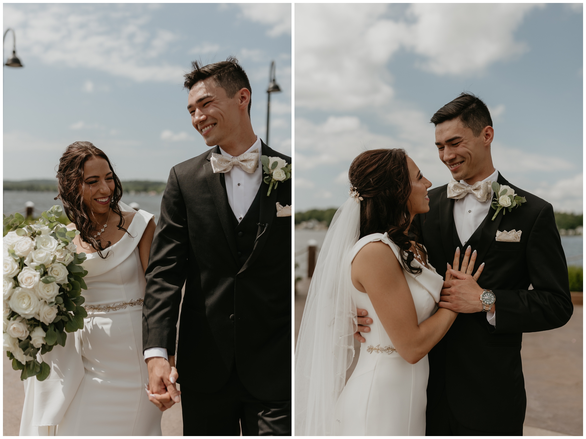 wedding day first look at Lake Chautauqua Harbor Hotel, New York