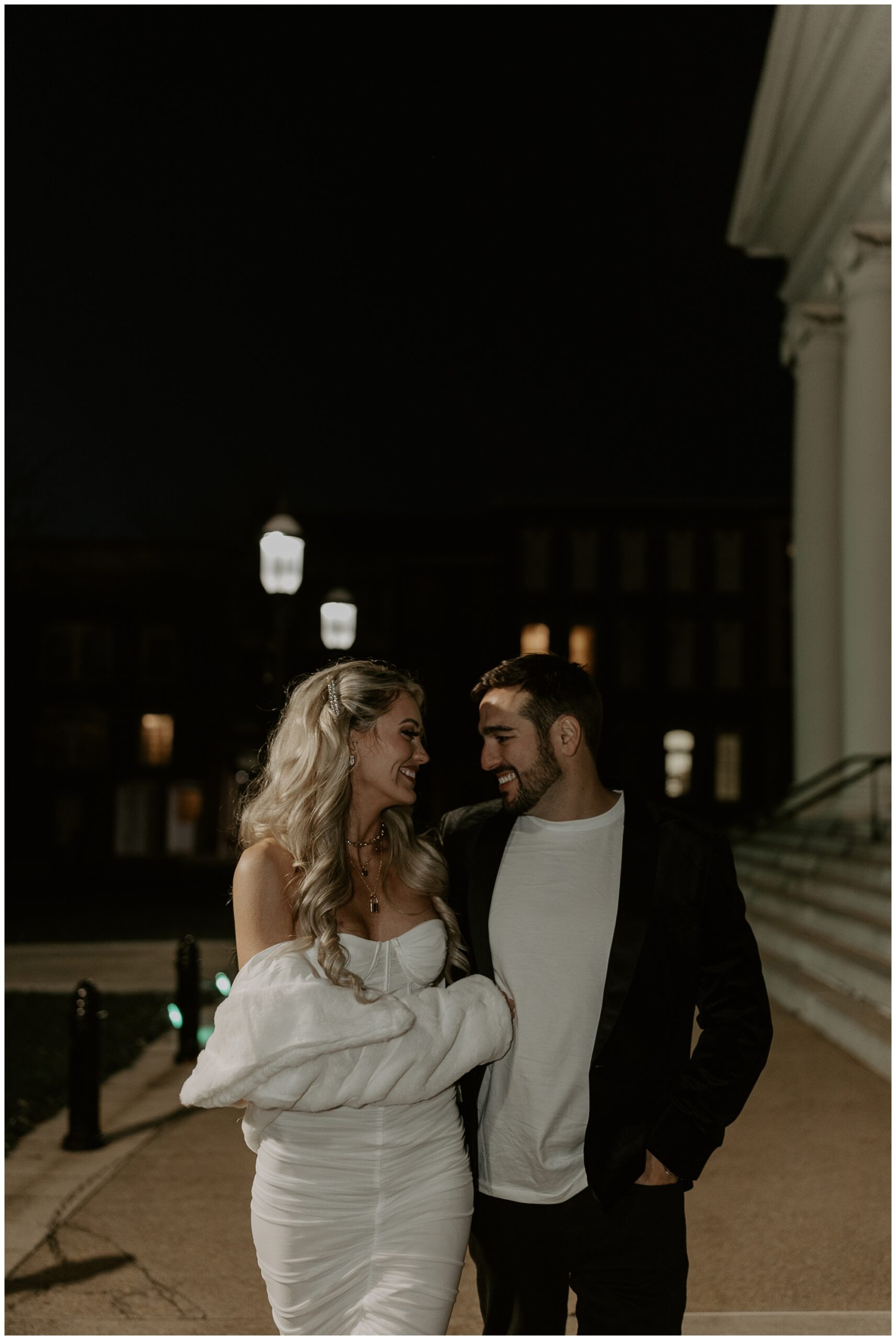 flash photography engagement photos at the courthouse